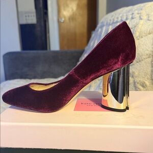 Kate Spade Cherry Velvet Heels with Metallic Block Heel